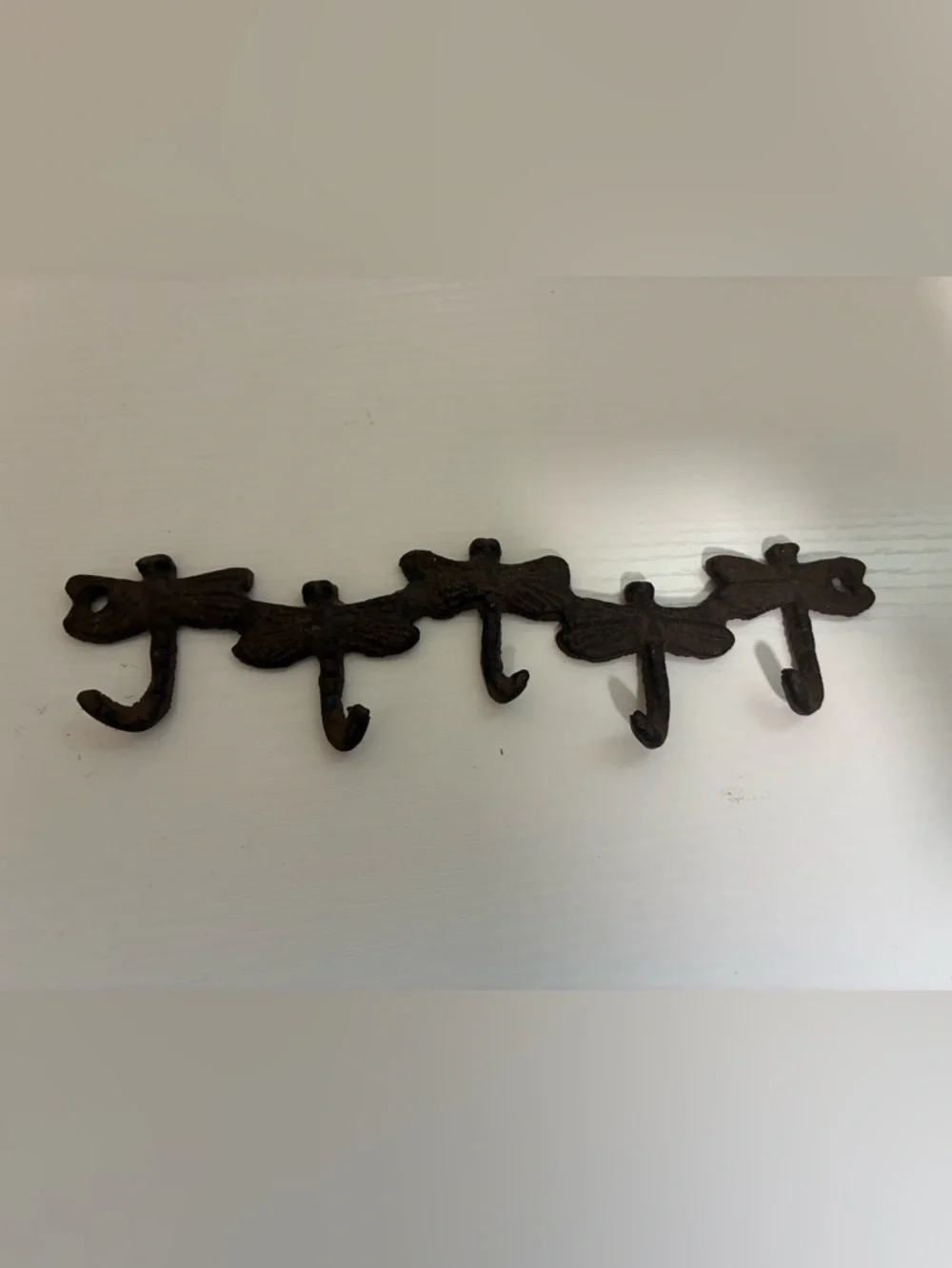 Rustic Cast Iron Key Holder 5 Dragonfly Hooks Wall Mounted Farmhouse Cottagecore